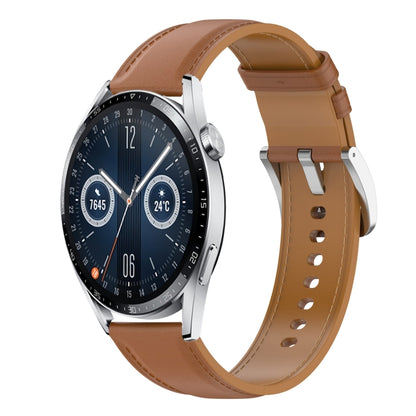 For Huawei Watch GT 3 42mm Stainless Steel Quick Release Buckle 20mm Genuine Leather Watch Band(Light Brown) by bashfashion