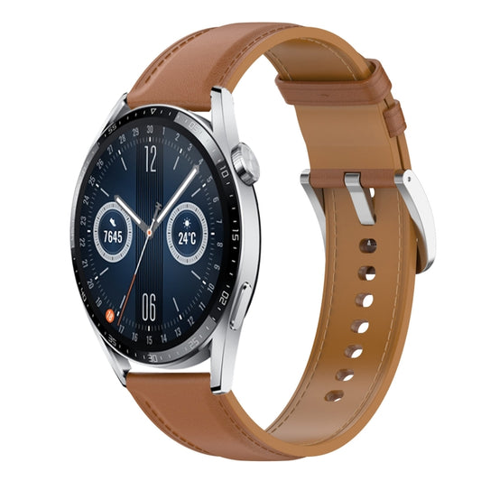 For Huawei Watch GT 3 42mm Stainless Steel Quick Release Buckle 20mm Genuine Leather Watch Band(Light Brown) by bashfashion