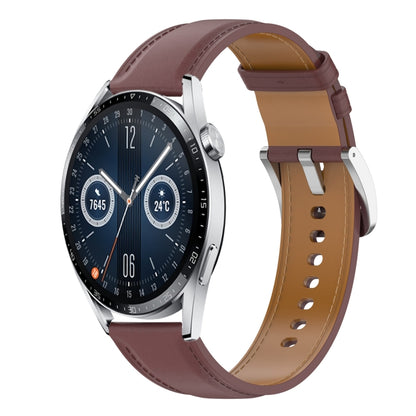 For Huawei Watch GT 3 42mm Stainless Steel Quick Release Buckle 20mm Genuine Leather Watch Band(Dark Brown) by bashfashion