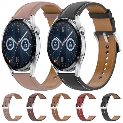 For Huawei Watch GT 3 42mm Stainless Steel Quick Release Buckle 20mm Genuine Leather Watch Band(Light Brown) by bashfashion