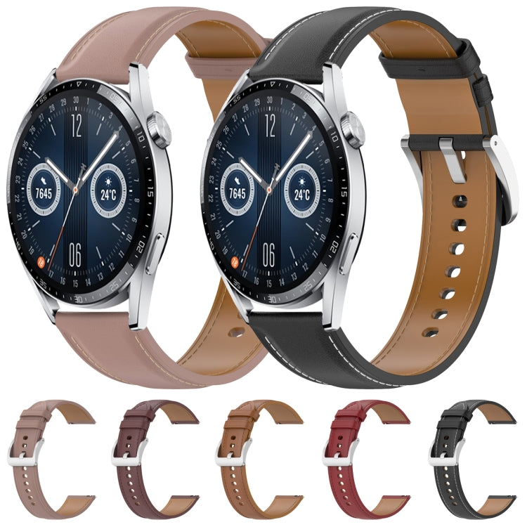For Huawei Watch GT 3 42mm Stainless Steel Quick Release Buckle 20mm Genuine Leather Watch Band(Black) by bashfashion