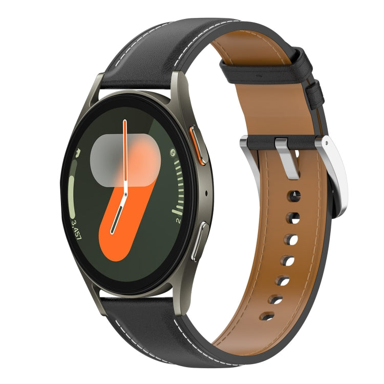 For Samsung Galaxy Watch 7 40 / 44mm Stainless Steel Quick Release Buckle 20mm Genuine Leather Watch Band(Black) by bashfashion