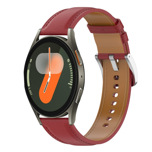 For Samsung Galaxy Watch 7 40 / 44mm Stainless Steel Quick Release Buckle 20mm Genuine Leather Watch Band(Red) by bashfashion