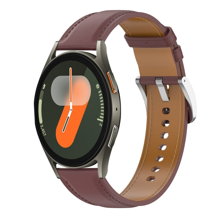 For Samsung Galaxy Watch 7 40 / 44mm Stainless Steel Quick Release Buckle 20mm Genuine Leather Watch Band(Dark Brown) by bashfashion