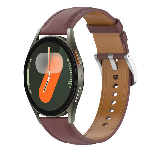 For Samsung Galaxy Watch 7 40 / 44mm Stainless Steel Quick Release Buckle 20mm Genuine Leather Watch Band(Dark Brown) by bashfashion