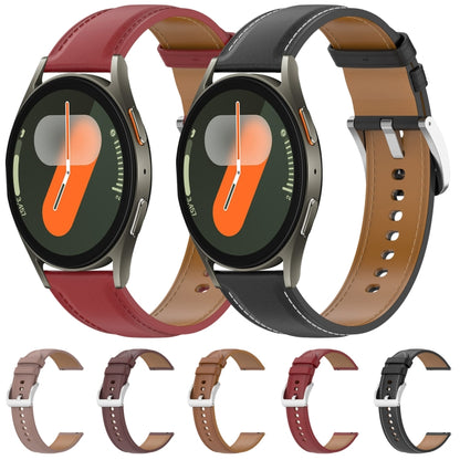 For Samsung Galaxy Watch 7 40 / 44mm Stainless Steel Quick Release Buckle 20mm Genuine Leather Watch Band(Dark Brown) by bashfashion