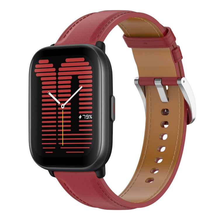 For Amazfit Active Stainless Steel Quick Release Buckle 20mm Genuine Leather Watch Band(Red) by bashfashion