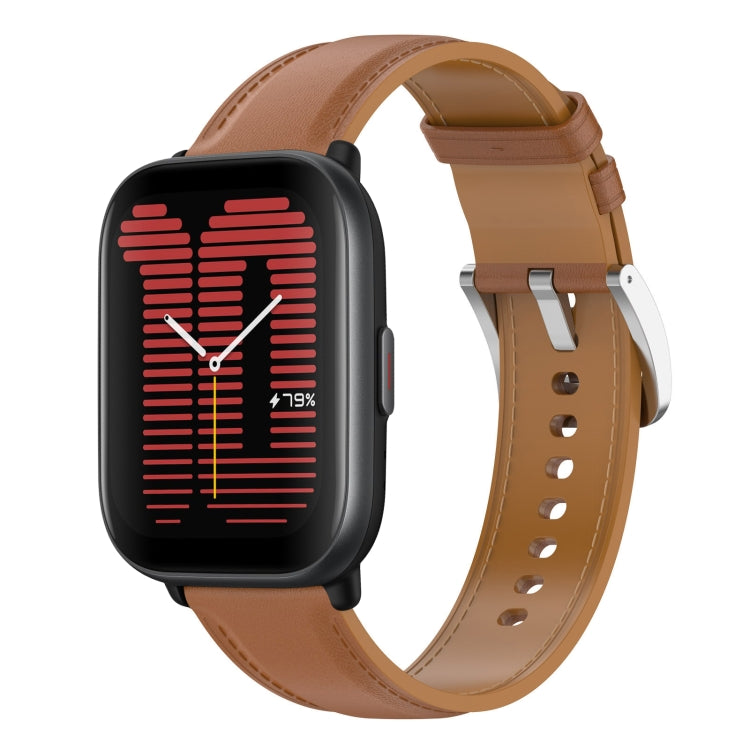 For Amazfit Active Stainless Steel Quick Release Buckle 20mm Genuine Leather Watch Band(Light Brown) by bashfashion