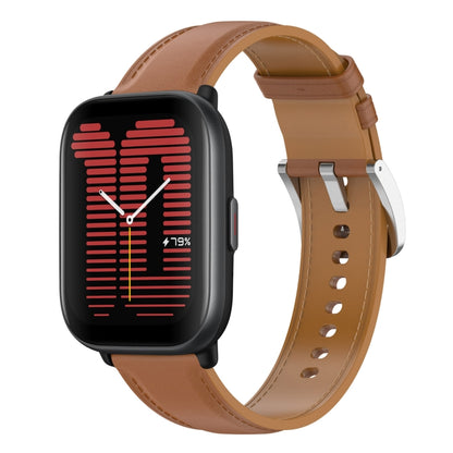 For Amazfit Active Stainless Steel Quick Release Buckle 20mm Genuine Leather Watch Band(Light Brown) by bashfashion