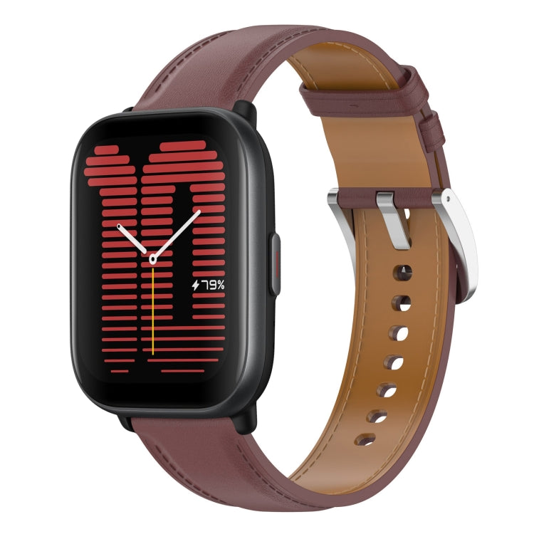 For Amazfit Active Stainless Steel Quick Release Buckle 20mm Genuine Leather Watch Band(Dark Brown) by bashfashion