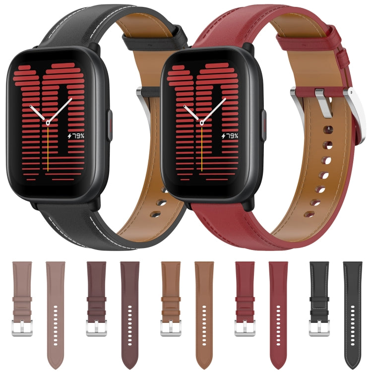 For Amazfit Active Stainless Steel Quick Release Buckle 20mm Genuine Leather Watch Band(Black) by bashfashion