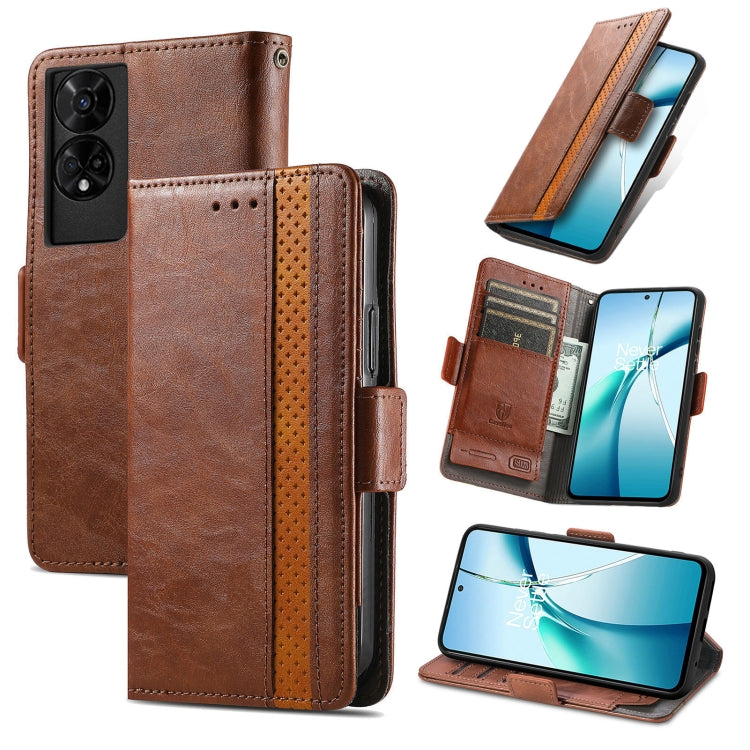 For TCL 50 5G CaseNeo Splicing Dual Magnetic Buckle Leather Phone Case(Brown) by CaseNeo