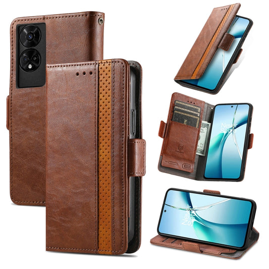 For TCL 50 5G CaseNeo Splicing Dual Magnetic Buckle Leather Phone Case(Brown) by CaseNeo