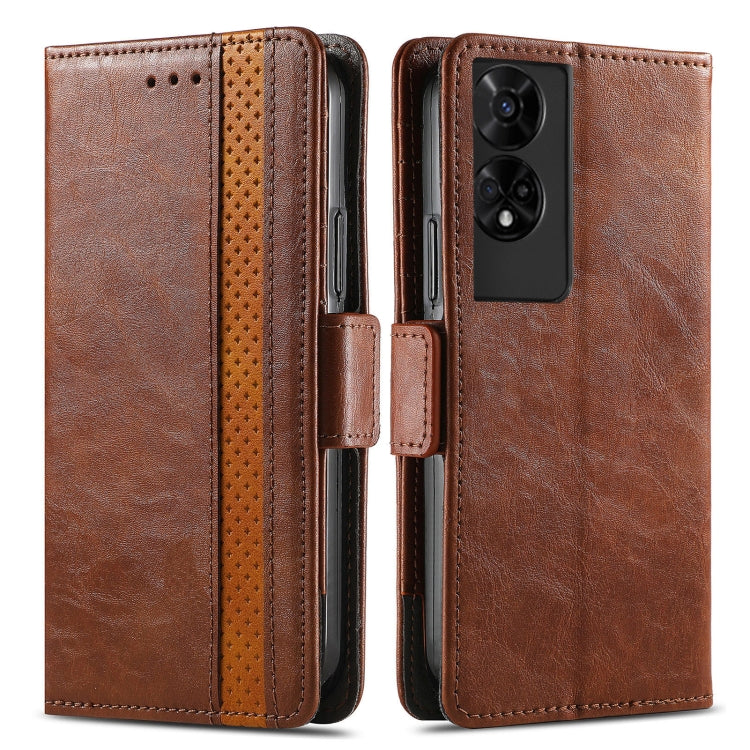 For TCL 50 5G CaseNeo Splicing Dual Magnetic Buckle Leather Phone Case(Brown) by CaseNeo