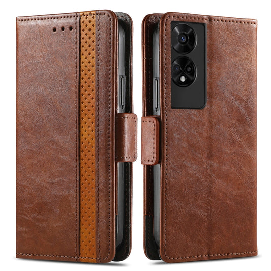 For TCL 50 5G CaseNeo Splicing Dual Magnetic Buckle Leather Phone Case(Brown) by CaseNeo