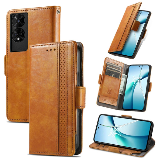 For TCL 50 5G CaseNeo Splicing Dual Magnetic Buckle Leather Phone Case(Khaki) by CaseNeo