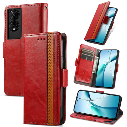 For TCL 50 5G CaseNeo Splicing Dual Magnetic Buckle Leather Phone Case(Red) by CaseNeo