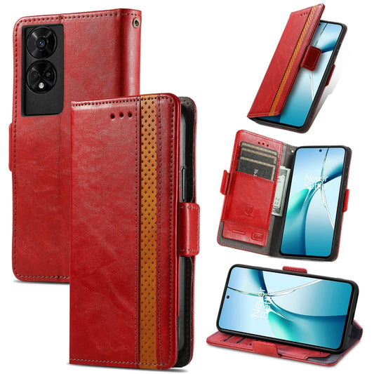 For TCL 50 5G CaseNeo Splicing Dual Magnetic Buckle Leather Phone Case(Red) by CaseNeo