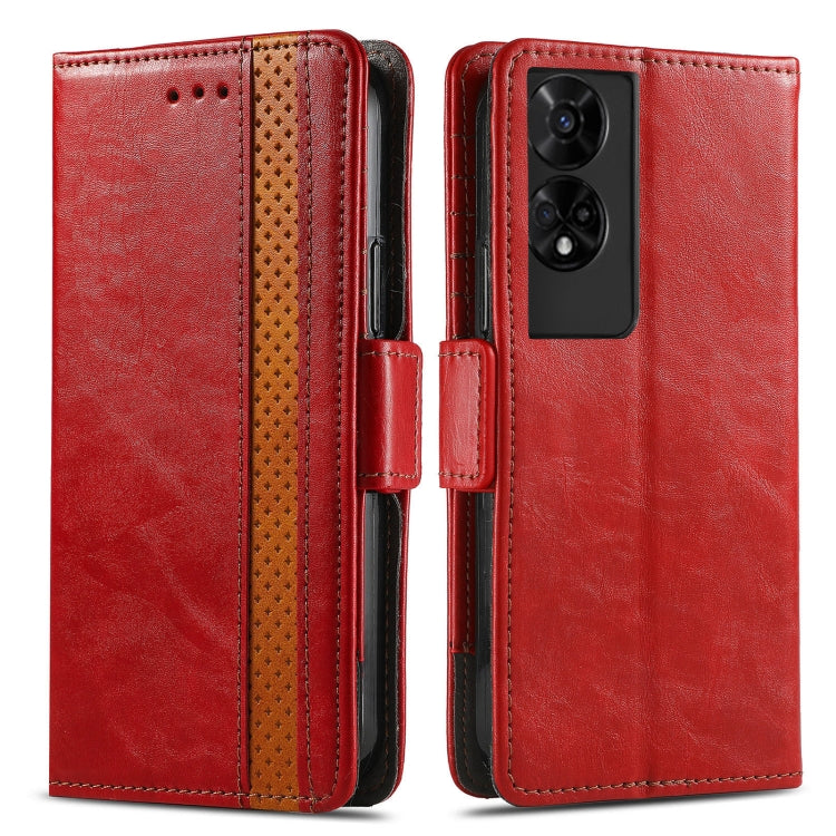 For TCL 50 5G CaseNeo Splicing Dual Magnetic Buckle Leather Phone Case(Red) by CaseNeo