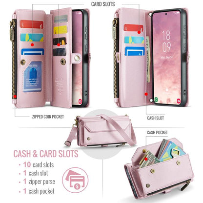 For Samsung Galaxy S25+ 5G CaseMe C36 Card Slots Zipper Wallet RFID Anti-theft Leather Phone Case(Pink) by CaseMe