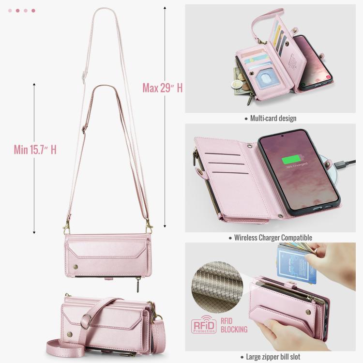 For Samsung Galaxy S25+ 5G CaseMe C36 Card Slots Zipper Wallet RFID Anti-theft Leather Phone Case(Pink) by CaseMe