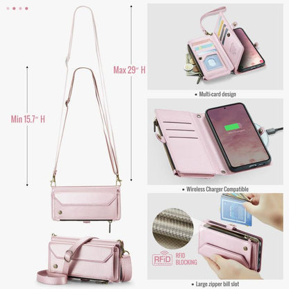 For Samsung Galaxy S25+ 5G CaseMe C36 Card Slots Zipper Wallet RFID Anti-theft Leather Phone Case(Pink) by CaseMe