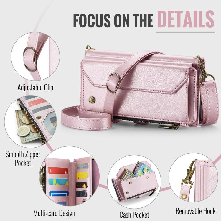 For Samsung Galaxy S25+ 5G CaseMe C36 Card Slots Zipper Wallet RFID Anti-theft Leather Phone Case(Pink) by CaseMe