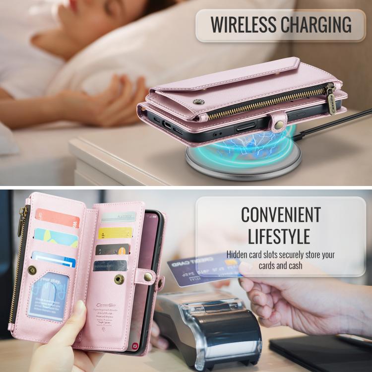 For Samsung Galaxy S25+ 5G CaseMe C36 Card Slots Zipper Wallet RFID Anti-theft Leather Phone Case(Pink) by CaseMe