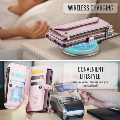 For Samsung Galaxy S25 5G CaseMe C36 Card Slots Zipper Wallet RFID Anti-theft Leather Phone Case(Pink) by CaseMe