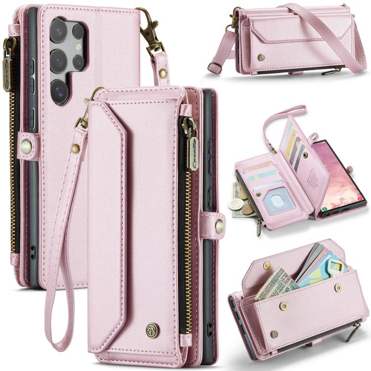 For Samsung Galaxy S25 Ultra 5G CaseMe C36 Card Slots Zipper Wallet RFID Anti-theft Leather Phone Case(Pink) by CaseMe