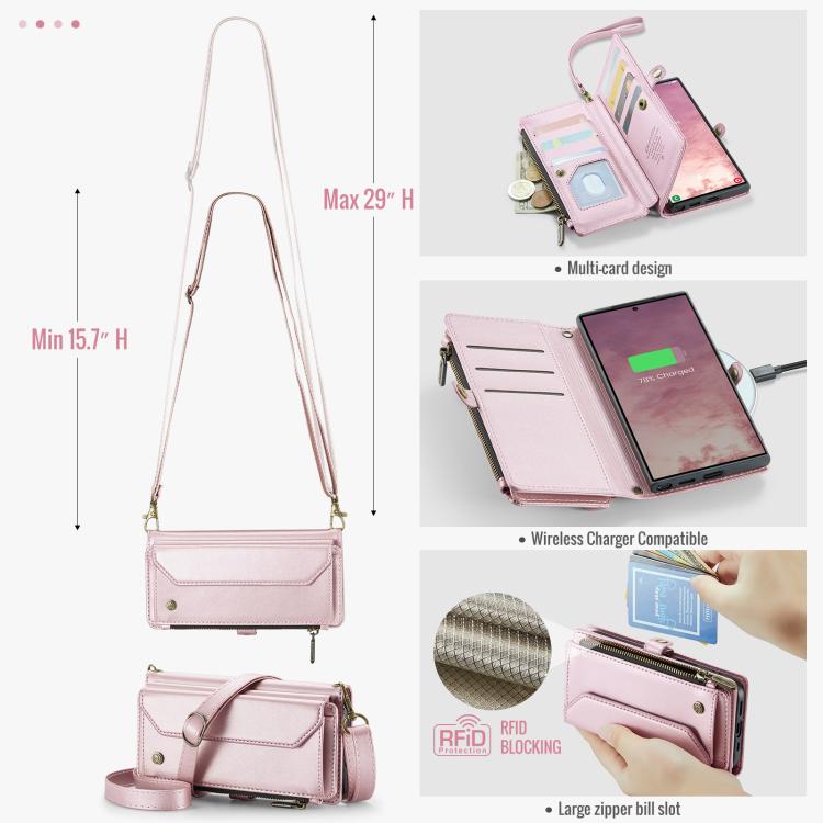 For Samsung Galaxy S25 Ultra 5G CaseMe C36 Card Slots Zipper Wallet RFID Anti-theft Leather Phone Case(Pink) by CaseMe