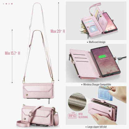 For Samsung Galaxy S25 Ultra 5G CaseMe C36 Card Slots Zipper Wallet RFID Anti-theft Leather Phone Case(Pink) by CaseMe