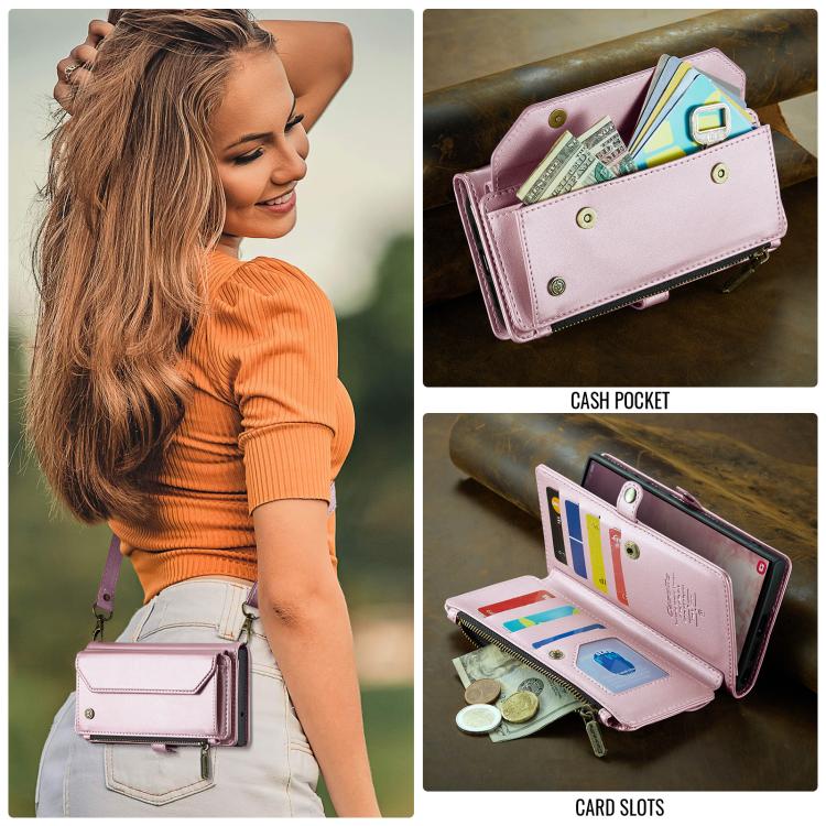 For Samsung Galaxy S25 Ultra 5G CaseMe C36 Card Slots Zipper Wallet RFID Anti-theft Leather Phone Case(Pink) by CaseMe