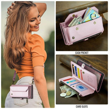 For Samsung Galaxy S25 Ultra 5G CaseMe C36 Card Slots Zipper Wallet RFID Anti-theft Leather Phone Case(Pink) by CaseMe