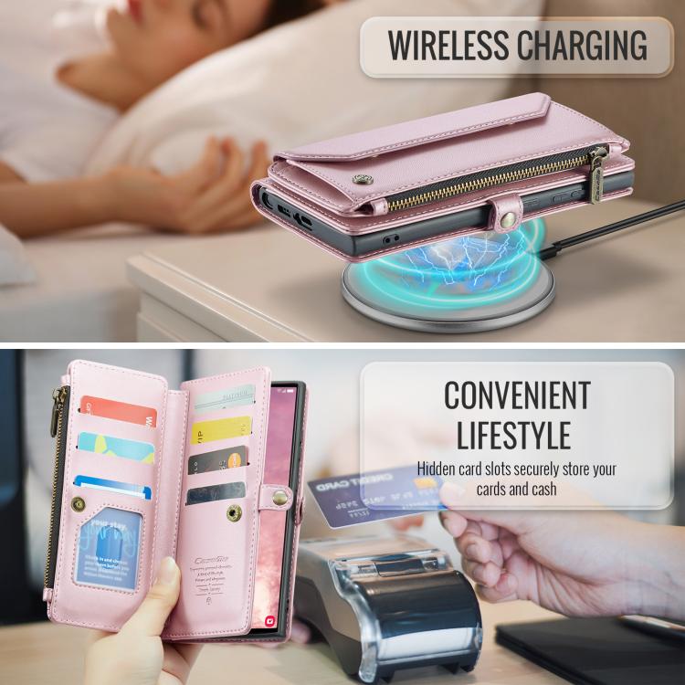 For Samsung Galaxy S25 Ultra 5G CaseMe C36 Card Slots Zipper Wallet RFID Anti-theft Leather Phone Case(Pink) by CaseMe