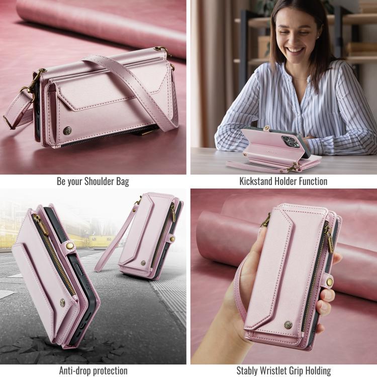 For Samsung Galaxy S25 Ultra 5G CaseMe C36 Card Slots Zipper Wallet RFID Anti-theft Leather Phone Case(Pink) by CaseMe