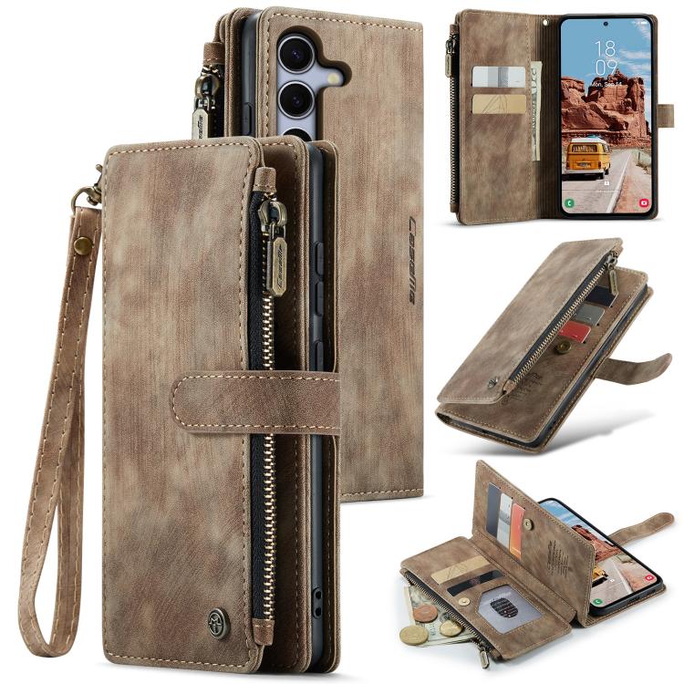For Samsung Galaxy S25 5G CaseMe C30 Card Slots Zipper Wallet Leather Phone Case(Brown) by CaseMe
