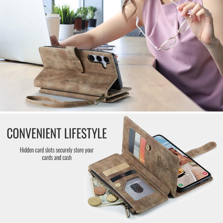 For Samsung Galaxy S25 5G CaseMe C30 Card Slots Zipper Wallet Leather Phone Case(Brown) by CaseMe