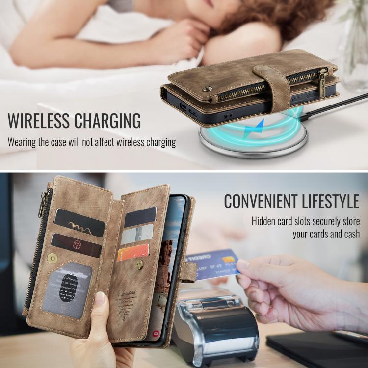 For Samsung Galaxy S25 5G CaseMe C30 Card Slots Zipper Wallet Leather Phone Case(Brown) by CaseMe