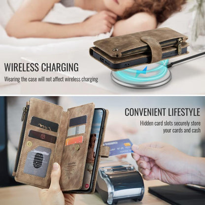 For Samsung Galaxy S25 5G CaseMe C30 Card Slots Zipper Wallet Leather Phone Case(Brown) by CaseMe