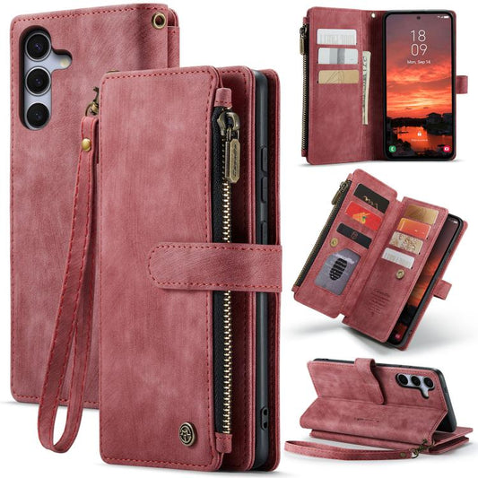 For Samsung Galaxy S25+ 5G CaseMe C30 Card Slots Zipper Wallet Leather Phone Case(Red) by CaseMe