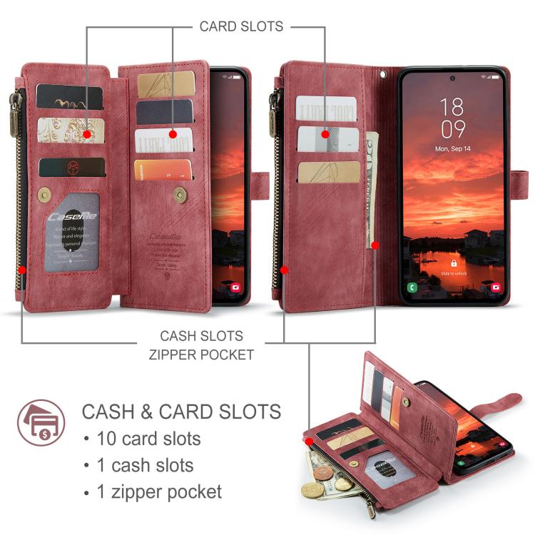 For Samsung Galaxy S25+ 5G CaseMe C30 Card Slots Zipper Wallet Leather Phone Case(Red) by CaseMe