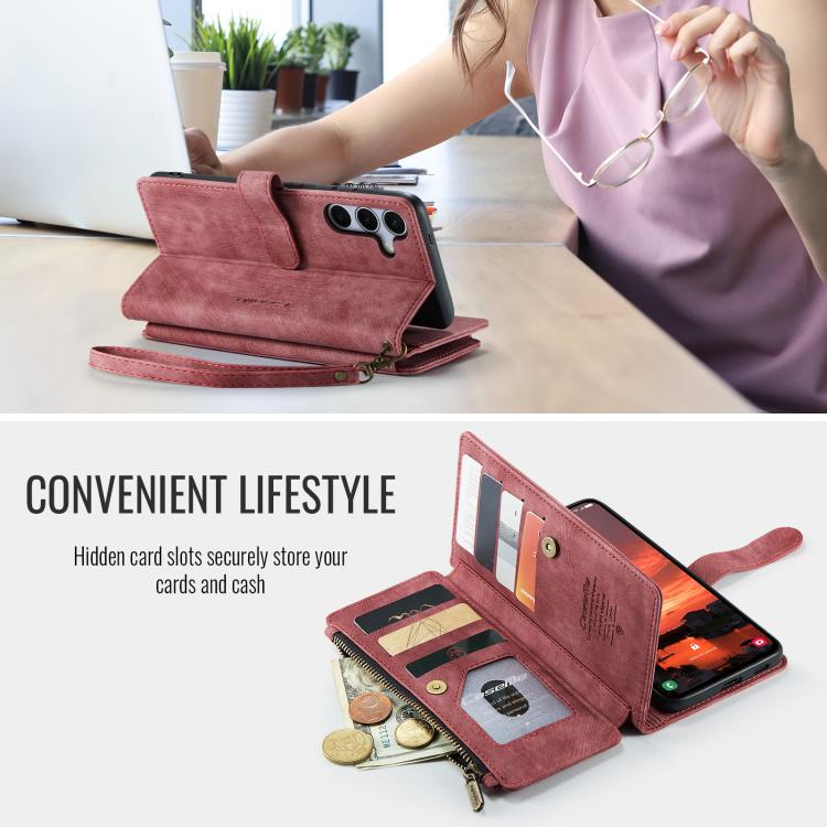 For Samsung Galaxy S25+ 5G CaseMe C30 Card Slots Zipper Wallet Leather Phone Case(Red) by CaseMe