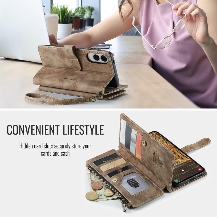 For Samsung Galaxy S25 Edge 5G CaseMe C30 Card Slots Zipper Wallet Leather Phone Case(Brown) by CaseMe