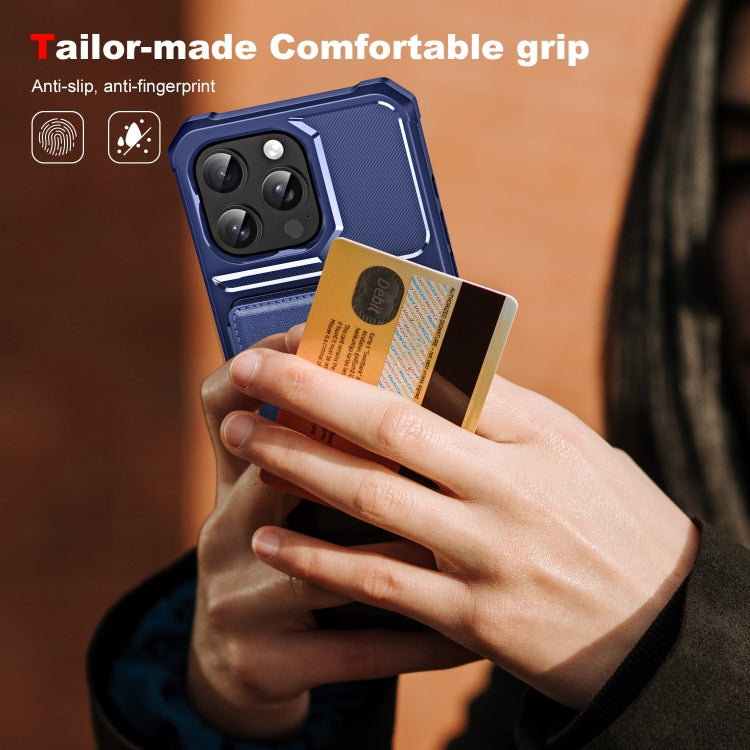 For iPhone 16 Pro ENKAY Hat-Prince Card Slot Wallet TPU Back Leather Phone Case with Lens Film(Dark Blue) by ENKAY