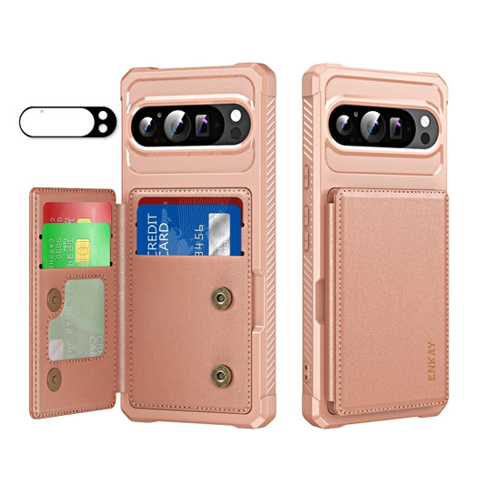 For Google Pixel 9 Pro XL ENKAY Hat-Prince Card Slot Wallet TPU Back Leather Phone Case with Lens Film(Rose Gold) by ENKAY