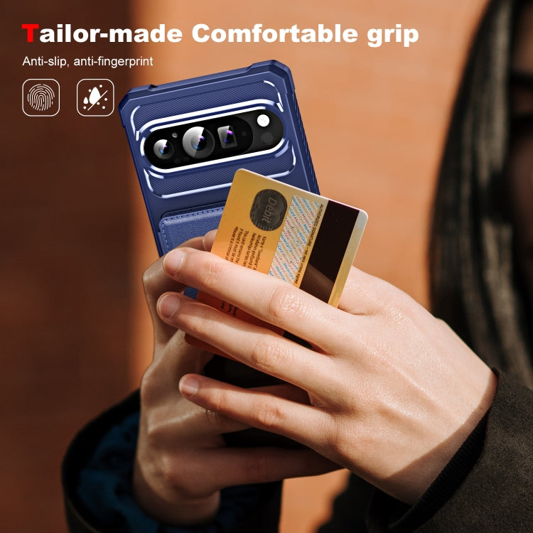 For Google Pixel 9 Pro XL ENKAY Hat-Prince Card Slot Wallet TPU Back Leather Phone Case with Lens Film(Cyan) by ENKAY