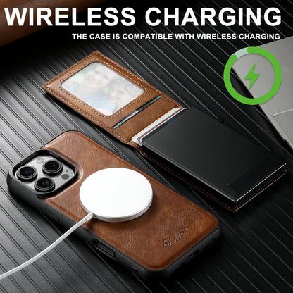 For iPhone 15 Pro Max Suteni H19 Oil Wax 2-in-1 MagSafe Removable Card Box Back Phone Case(Brown) by Suteni