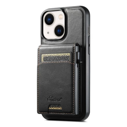 For iPhone 14 Plus Suteni H19 Oil Wax 2-in-1 MagSafe Removable Card Box Back Phone Case(Black) by Suteni