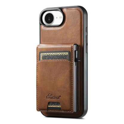 For iPhone 16e Suteni H19 Oil Wax 2-in-1 MagSafe Removable Card Box Back Phone Case(Brown) by Suteni